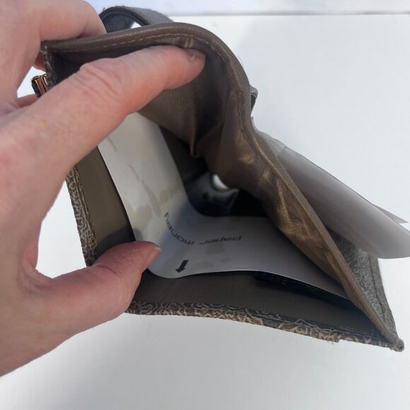 Liz Claiborne NEW Bifold Wallet w/ Kiss Clasp Change Purse Brown Paisley Gold - Picture 8 of 8